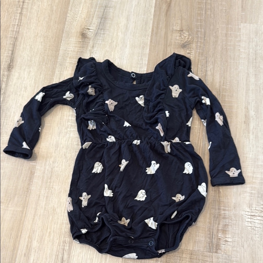 Kyte Baby Black Romper with Ghost Design